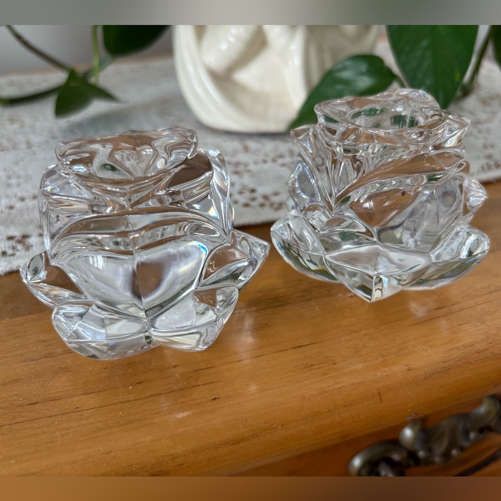 Glass Rose Shaped Candleholders - Set of 2